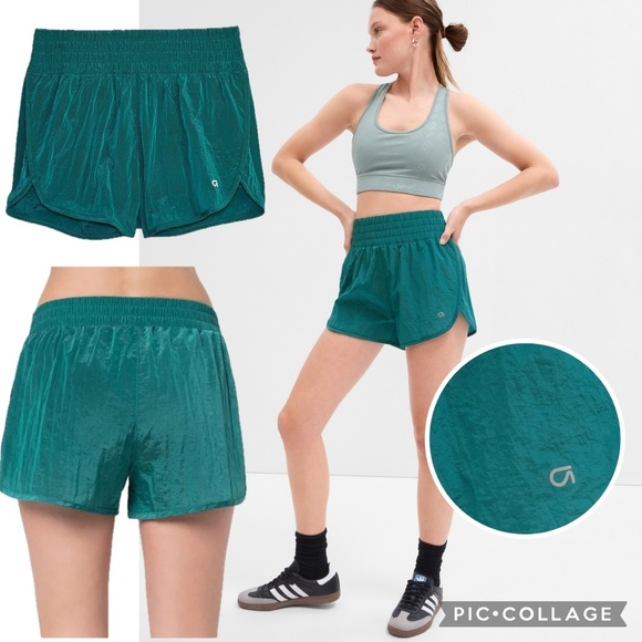 GapFit G Sprint Running Shorts Crinkle Jade Stone Green Size M | 3" High Rise - Picture 1 of 12